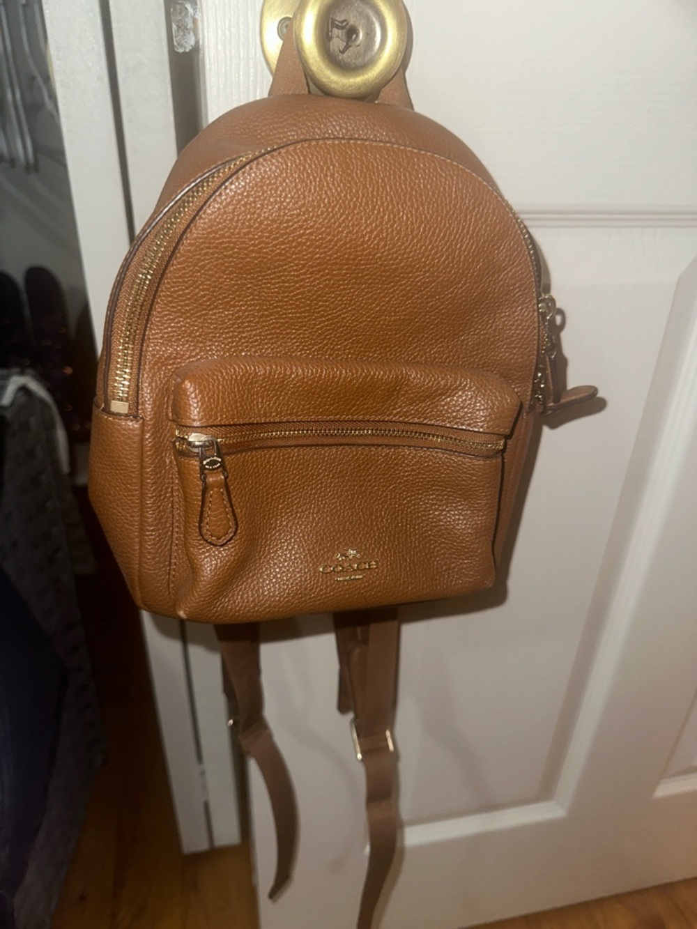 Coach Brown Pebbled Leather Mini Backpack with Gold Hardware